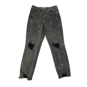 Tinseltown Women Black Distressed Star Embroidered Jeans Denim Pants Size Small